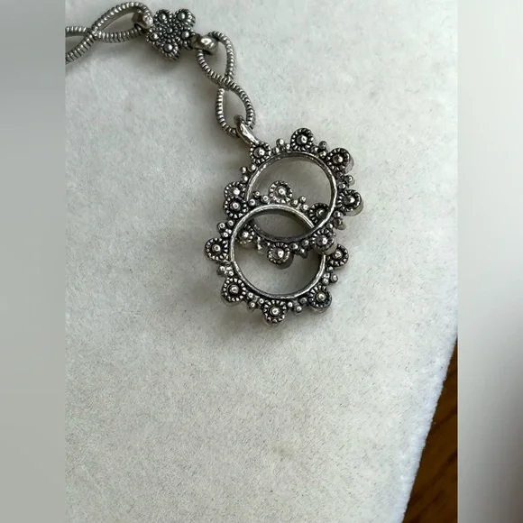 Vintage-Inspired Silver Floral Bracelet w/ Marcasite Accents & Toggle Clasp - Picture 9 of 10